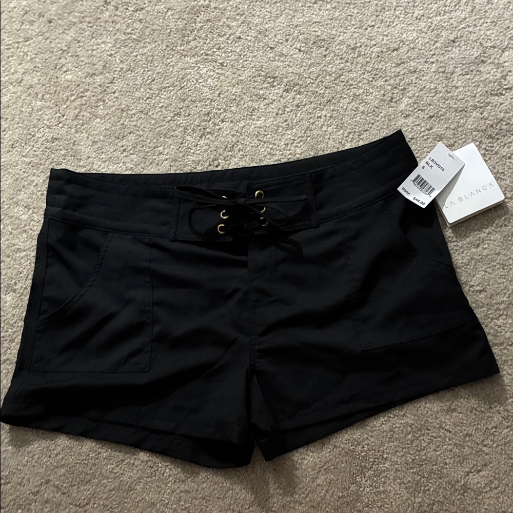 La Blanca Black Lace-Up High-Waist Women's Shorts Size Small